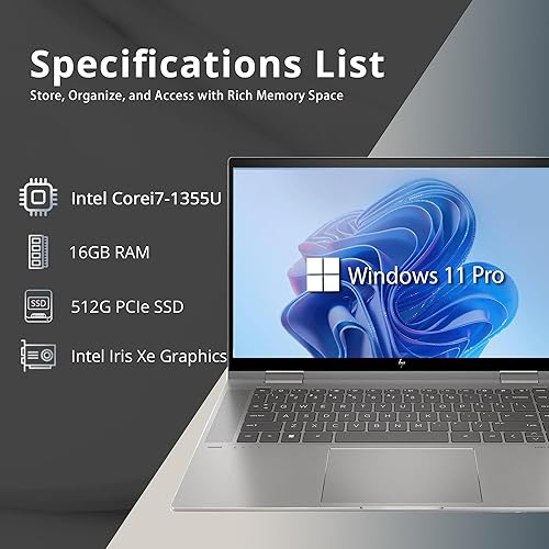 Miniatura 3 de HP Envy x360 2 en 1 15.6 pulgadas FHD portátil con pantalla táctil, Intel Core i7-1355U, 16 GB RAM, 512 GB PCIe SSD, KB retroiluminada, cámara IR de