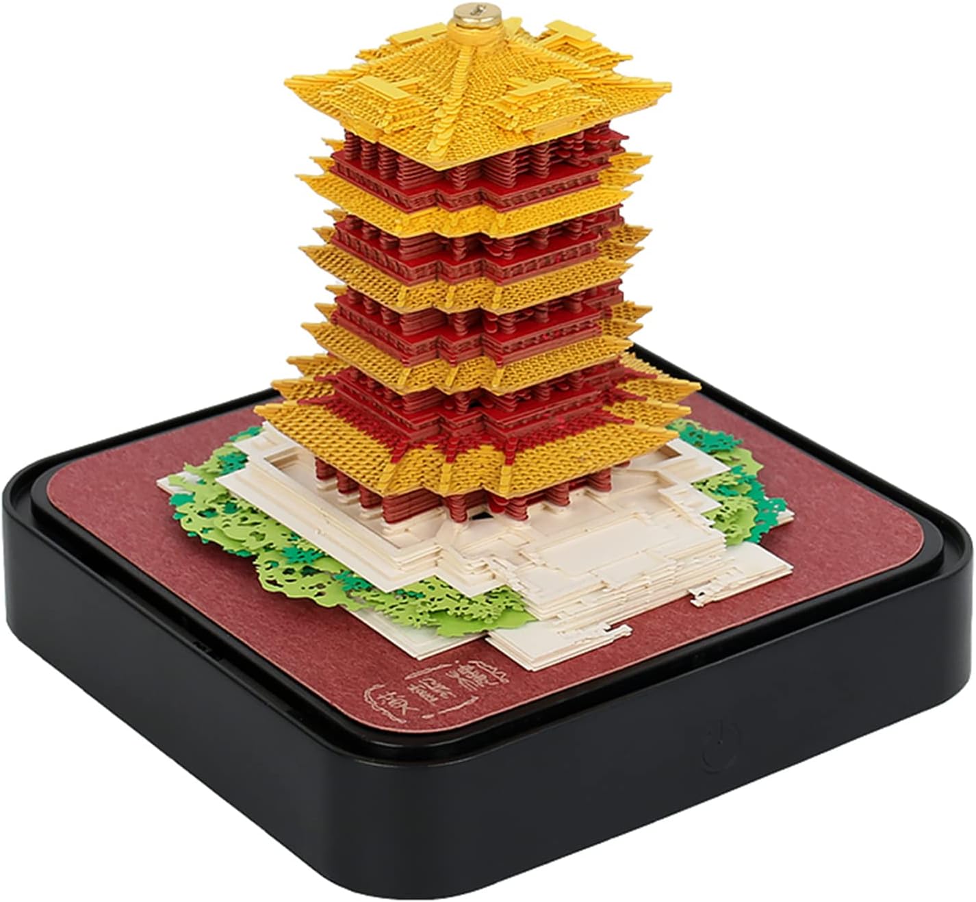 2026 3D Art Calendar Memo Pad With Lights, Yellow Crane Tower 3D Time Piece Calendar Notepad, Creative Desk Calendar Paper Carving Art DIY Decoration Gift