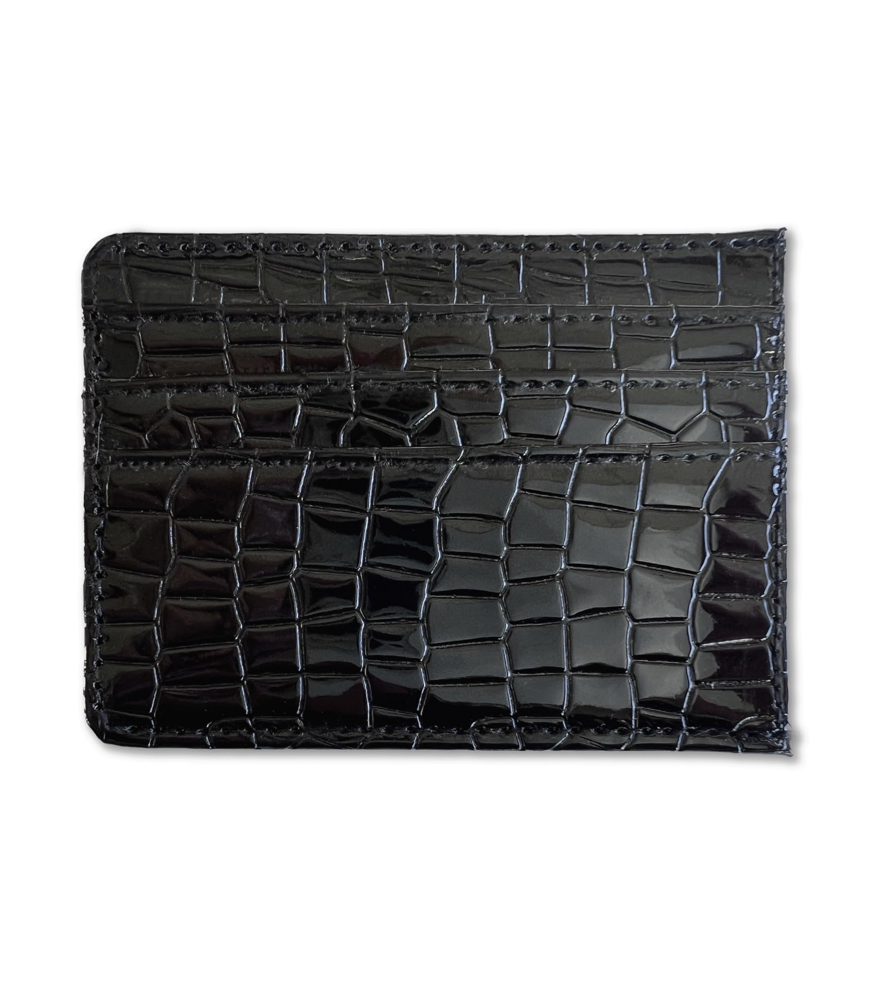 Shiny Slim Minimalistic Credit Card Holder Wallet Mirror Metallic Crock pattern (Black)