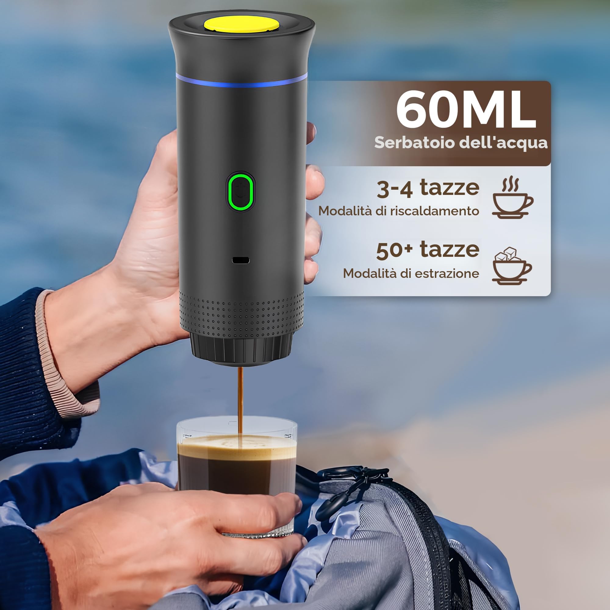 Macchina da Caffè Portatile 3 in 1 Caffettiere Espresso Capsule e Caffè Macinato Macchina per Espresso Elettrico Riscaldamento Rapido per Ufficio Viaggi Campeggio Casa (Verde)