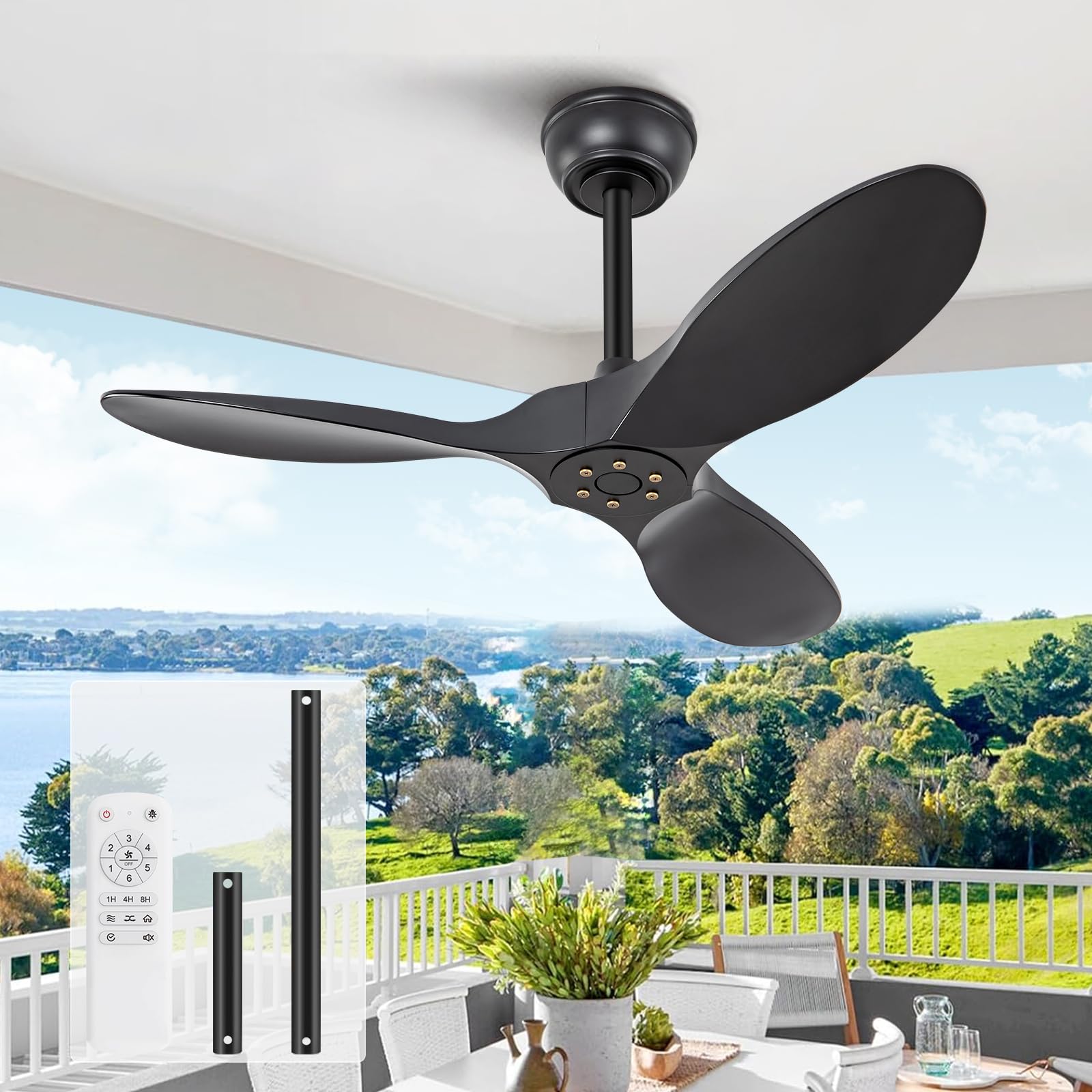 KBZZ 36 Inch Black Ceiling Fan without Light,6 Speeds,Reversible Silent DC motor,3 ABS Blades,Modern Ceiling Fan No Light,Ceiling Fan with Remote for