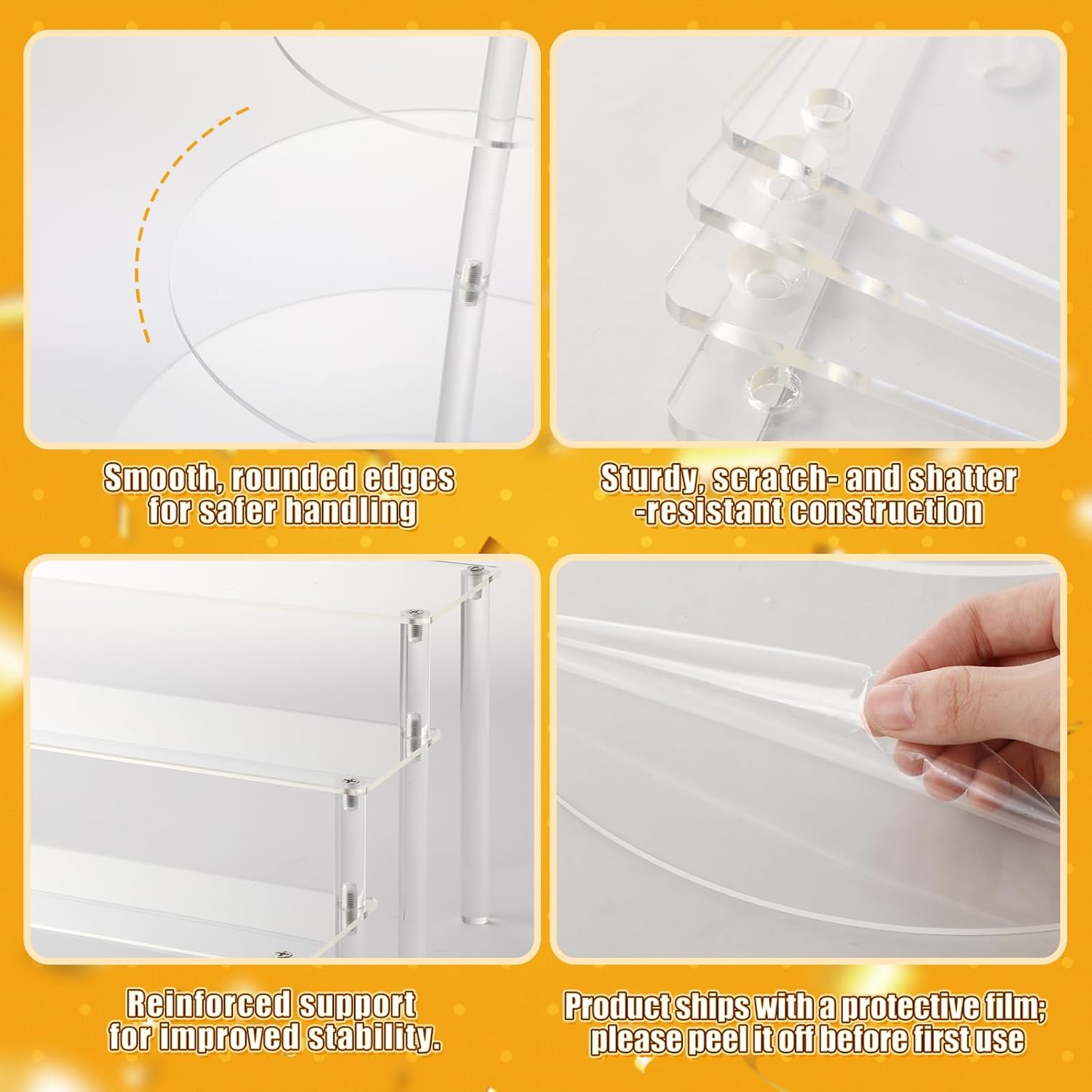 11 Pcs Acrylic Cupcake Stand Set 1 Pcs 4 Tier Cupcake Tower Stand 2 Dessert Display Risers 4 Food Clips 4 Clear Serving Tray Dessert Table Display for Wedding Baby Shower Decoration(Round)