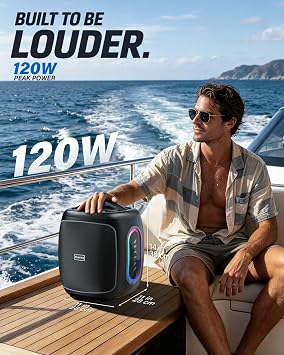 Portable Bluetooth Speaker with Deep Bass, 120W Peak Wireless Party Speaker, 30H Battery & RGB Lights, TWS, IP65 Waterproof, Fast Charging 18000mAh, Outdoor Speaker for Beach Camping Travel