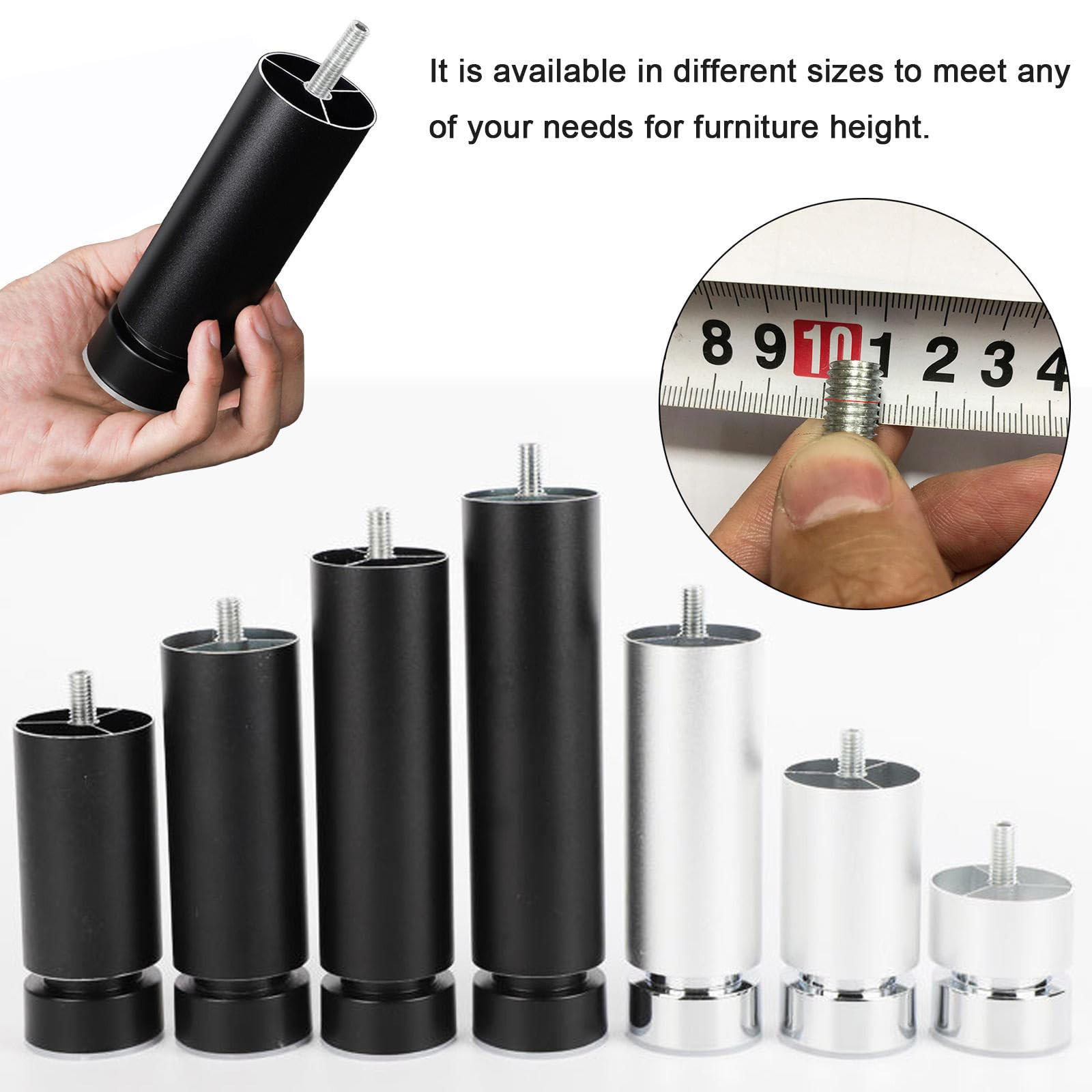 Regulowane nogi meblowe zamienne M10 metalowe nóżki do sofy DIY nogi stołu na kanapę komodę łóżko krzesło wannę cylindryczne wsparcie zestaw 4 srebrnych 15 cm