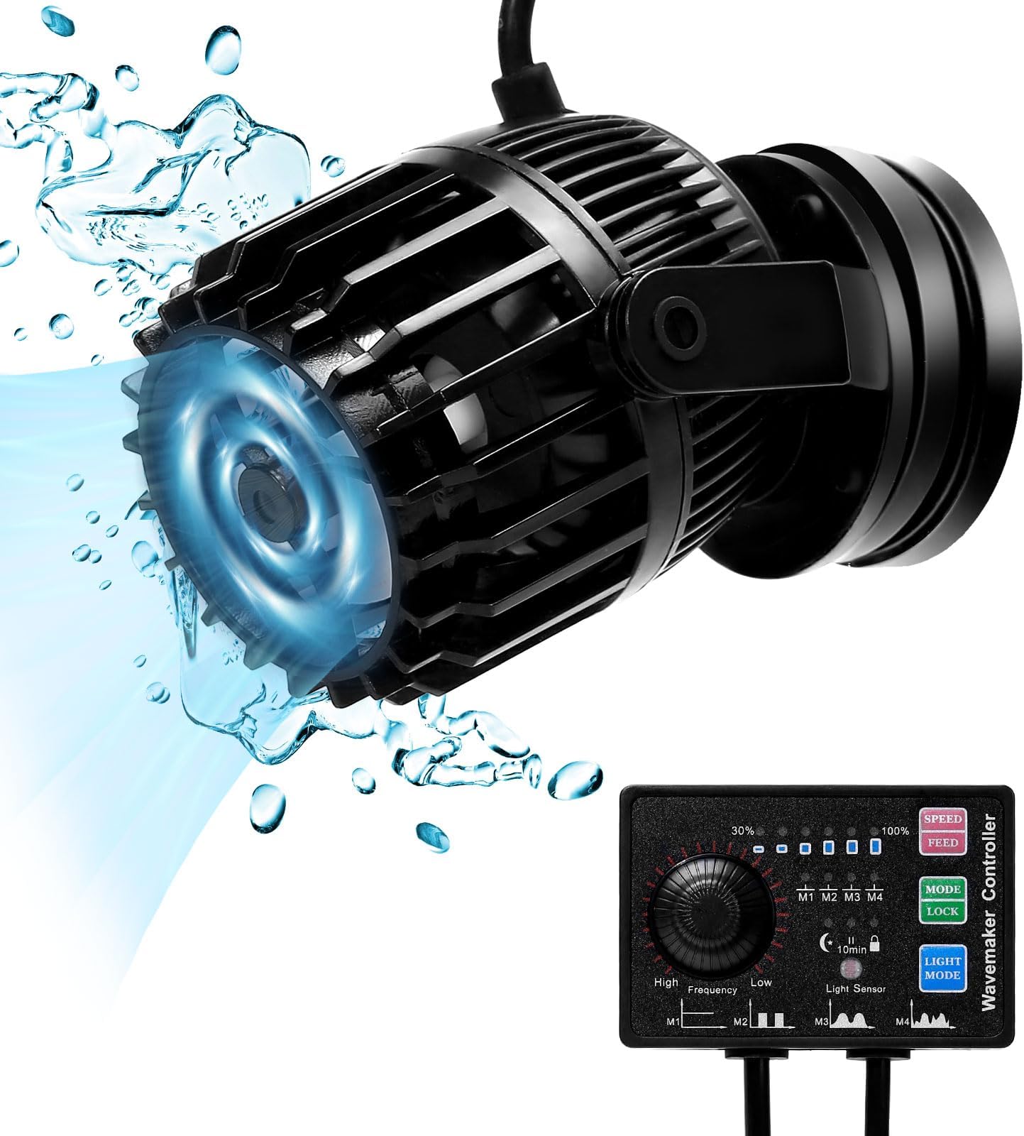 Submersible Pump, Aquarium Wave Maker for 60-150 Gallon Fish Tanks 3432 GPH Adjustable Circulation Pump with Controller and Magnet Suction Base Submersible Power Head Air Pump for Fresh Salty Water