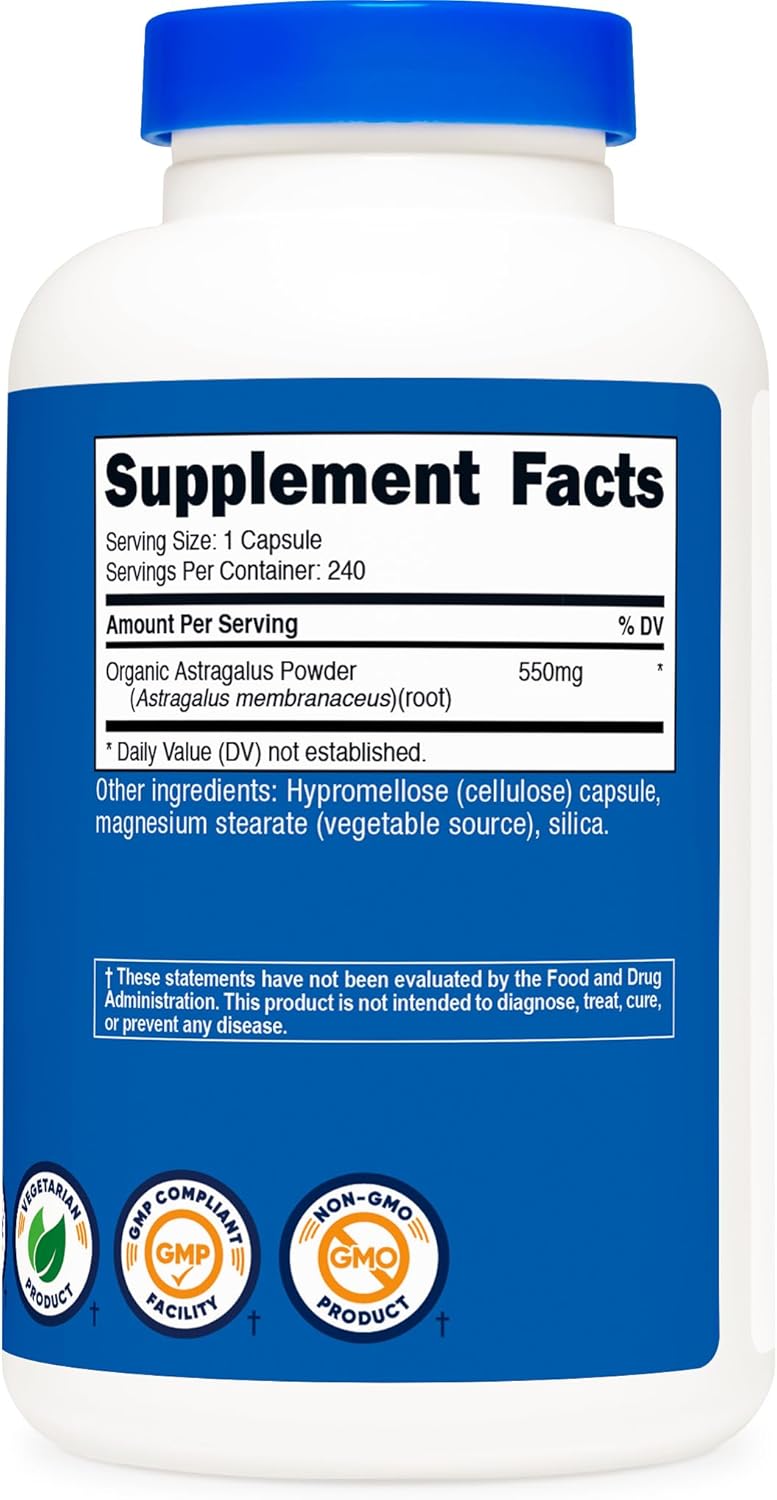 Nutricost Astragalus Capsules 550mg, 240 Vegetarian Capsules - Non-GMO and Gluten Free - Image 5