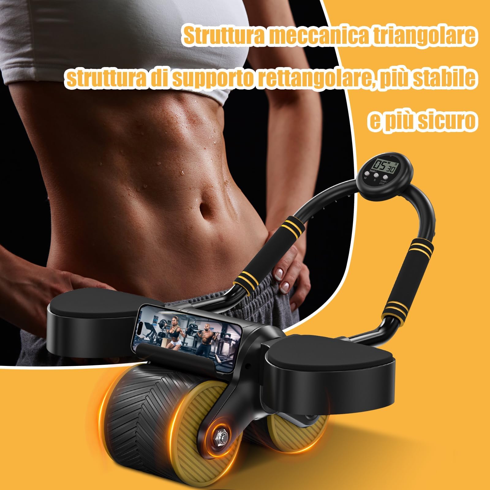 Ruota Addominale, Ab Wheel Roller Workout Equipment con Supporto del Gomito, Ruota Addominali Professionale per Allenamento di Forza Fitness per Casa Attrezzi Palestra Multifunzione