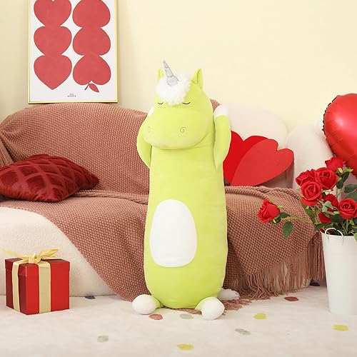 Vista 35 de MorisMos Almohada corporal de unicornio de 36.2 pulgadas, animal de peluche grande para abrazar, juguete de felpa suave para niños y niñas, almohada