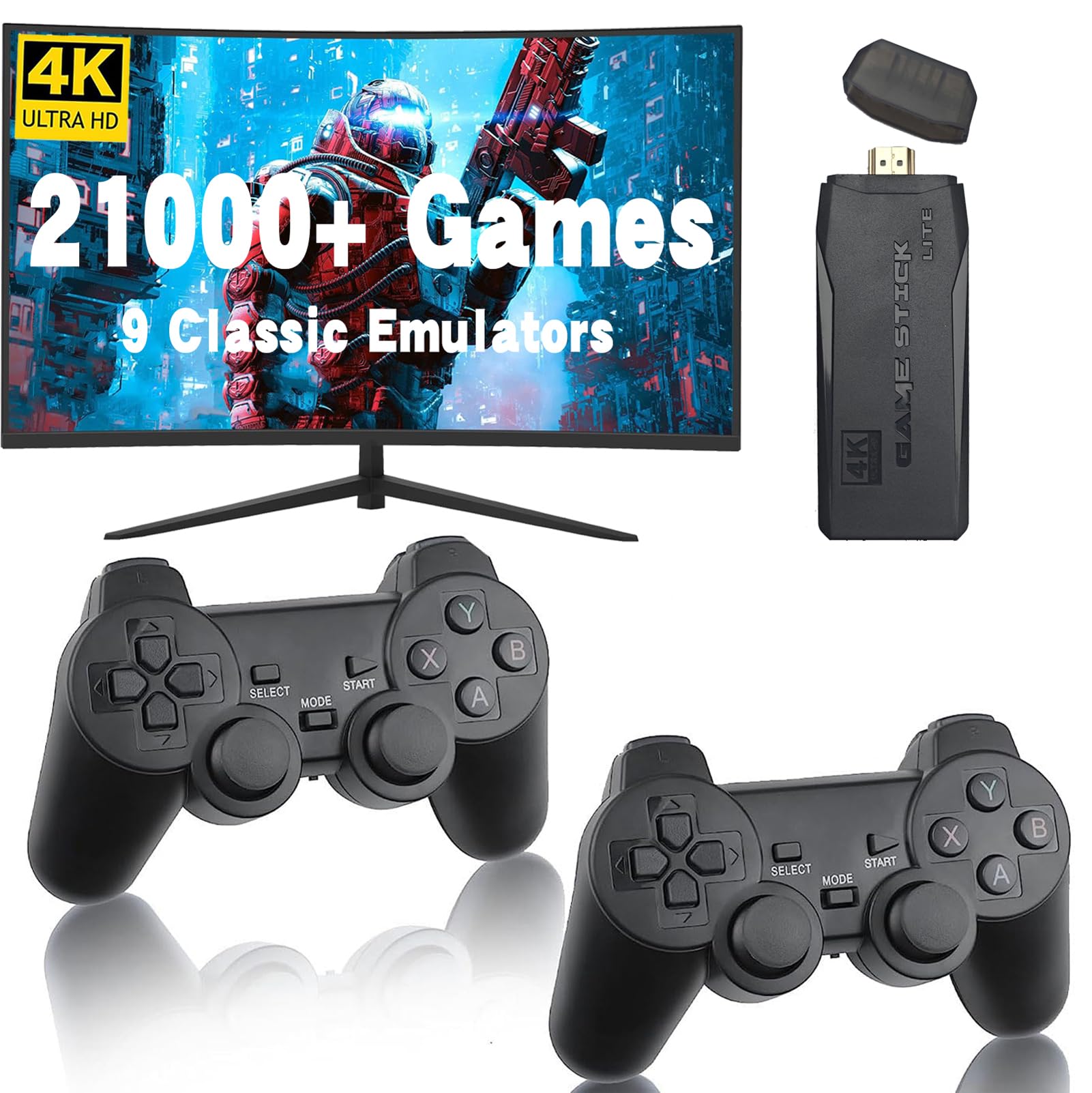 Retro Game Stick, 2024 New Wireless Retro Game Console, Nostalgia Game Stick with 21000+ Video Games, 9 Classic Emulators, 4K HDMI Output and 2.4GHz Wireless Controller for TV Plug and Play (64G)