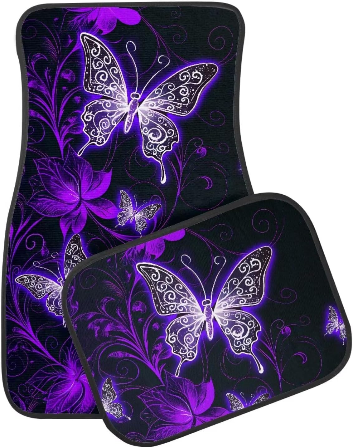 Women Floor Mats for Cars Purple Butterfly Print All Weather 4 Pieces Set Carpet Protector Floor Liners Universal Fit Most Cars Sedan SUV Truck