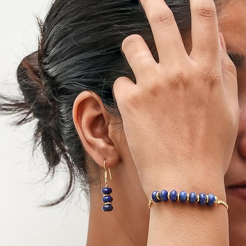 Vista 141 de Gempires - Pulsera de cuentas redondas naturales, chapada en oro amarillo de 14 quilates, joyería hecha a mano, pulseras ajustables para mujer