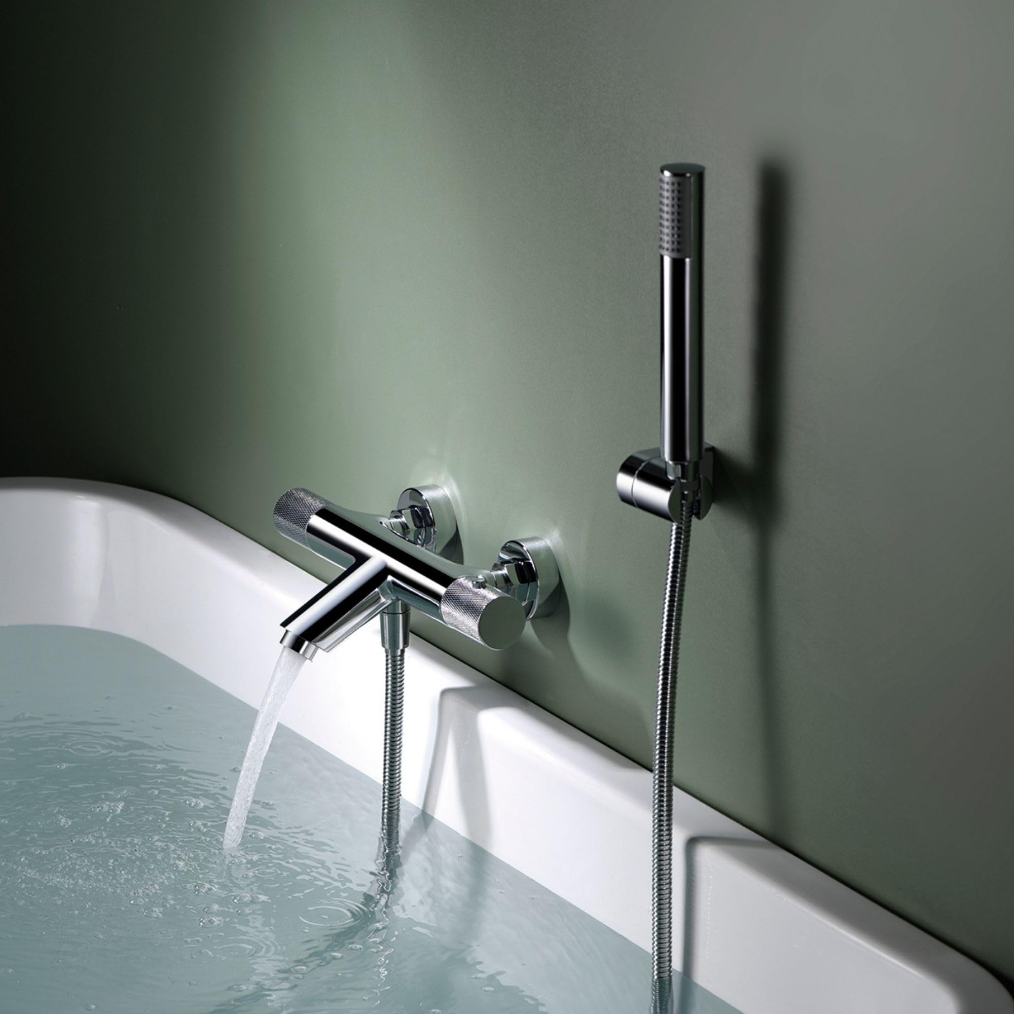 IMEX - Grifo Termostatico Bañera y Ducha Cromado | Grifo Mezclador de Pared con Soporte Alcachofa de Ducha y Manguera | Grifería en Latón y Acero Inoxidable S.304 | Serie Line