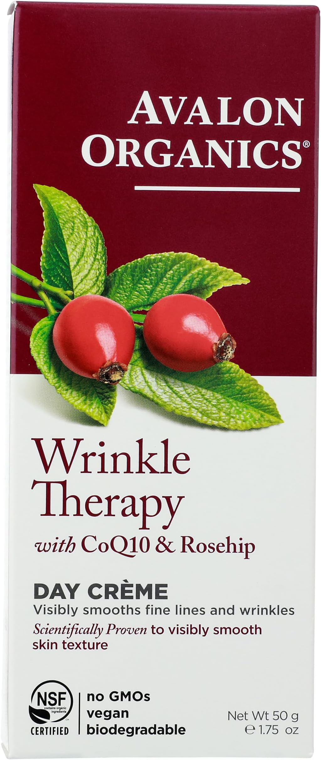 Avalon Organics Wrinkle Therapy With Coq10 And Rosehip Day Cream, 50 gm