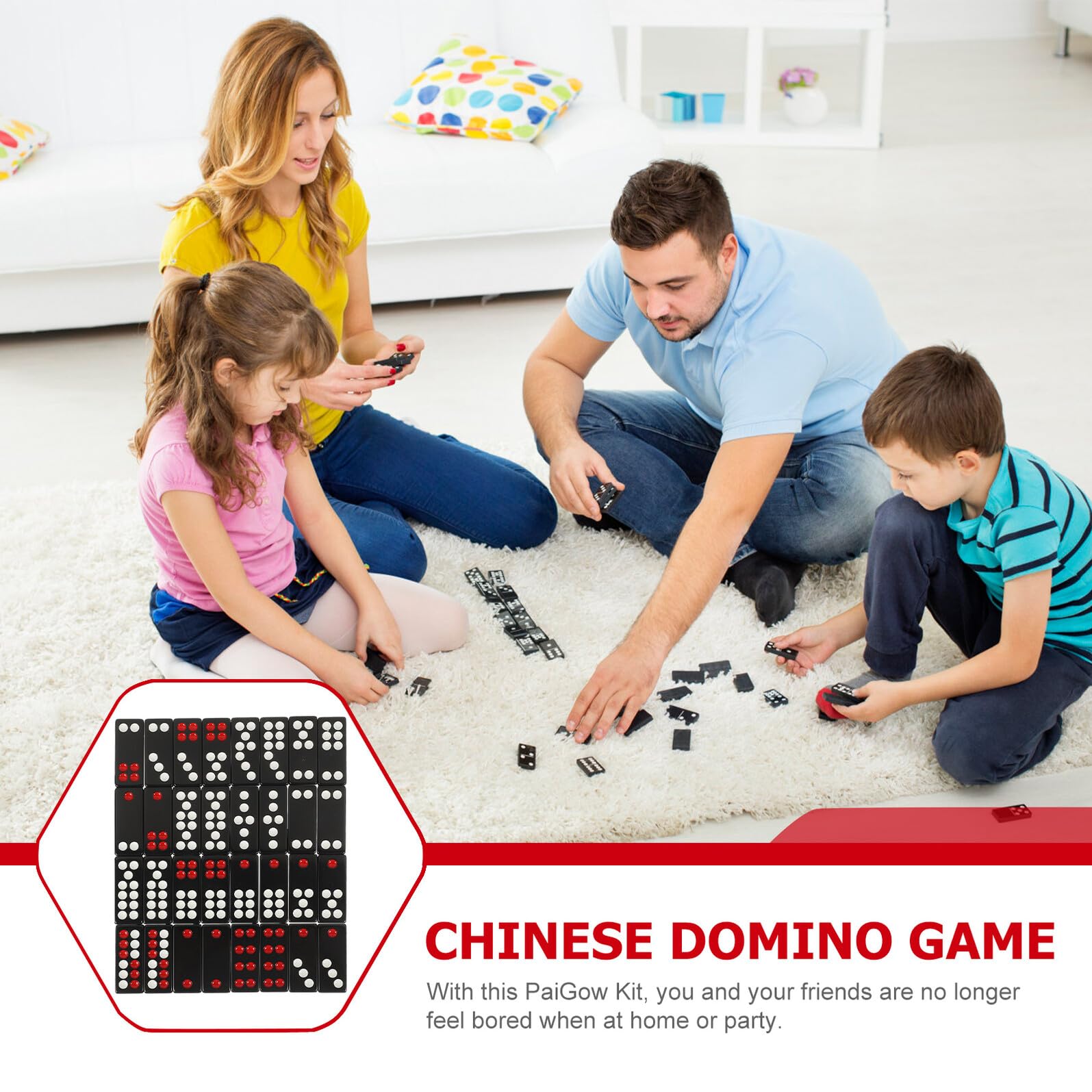 ERINGOGO Traditionelles Chinesisches Pai Gow Spielset Paigow Spielsteine aus Robustem Material Gravierte Kacheln mit Glatter Oberfläche Handliches Brettspiel für Party Camping und Reisen