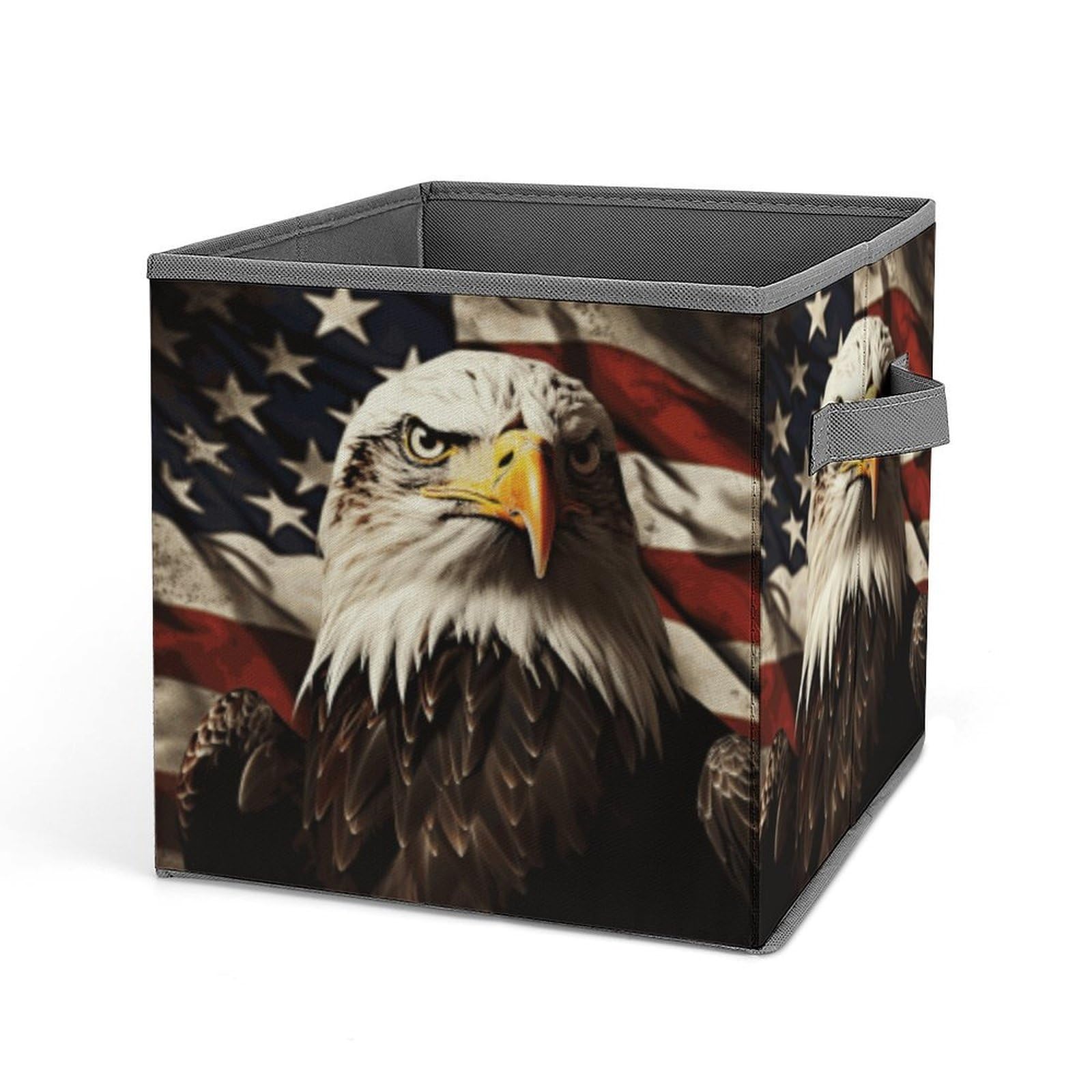 Bald Eagle Flag Veterans Storage Bin Collapsible Storage Cubes Organizer Oxford Cloth Storage Box with Dual Handles Large Stackable Closet Storage Bins for Sheets Hat Sweater