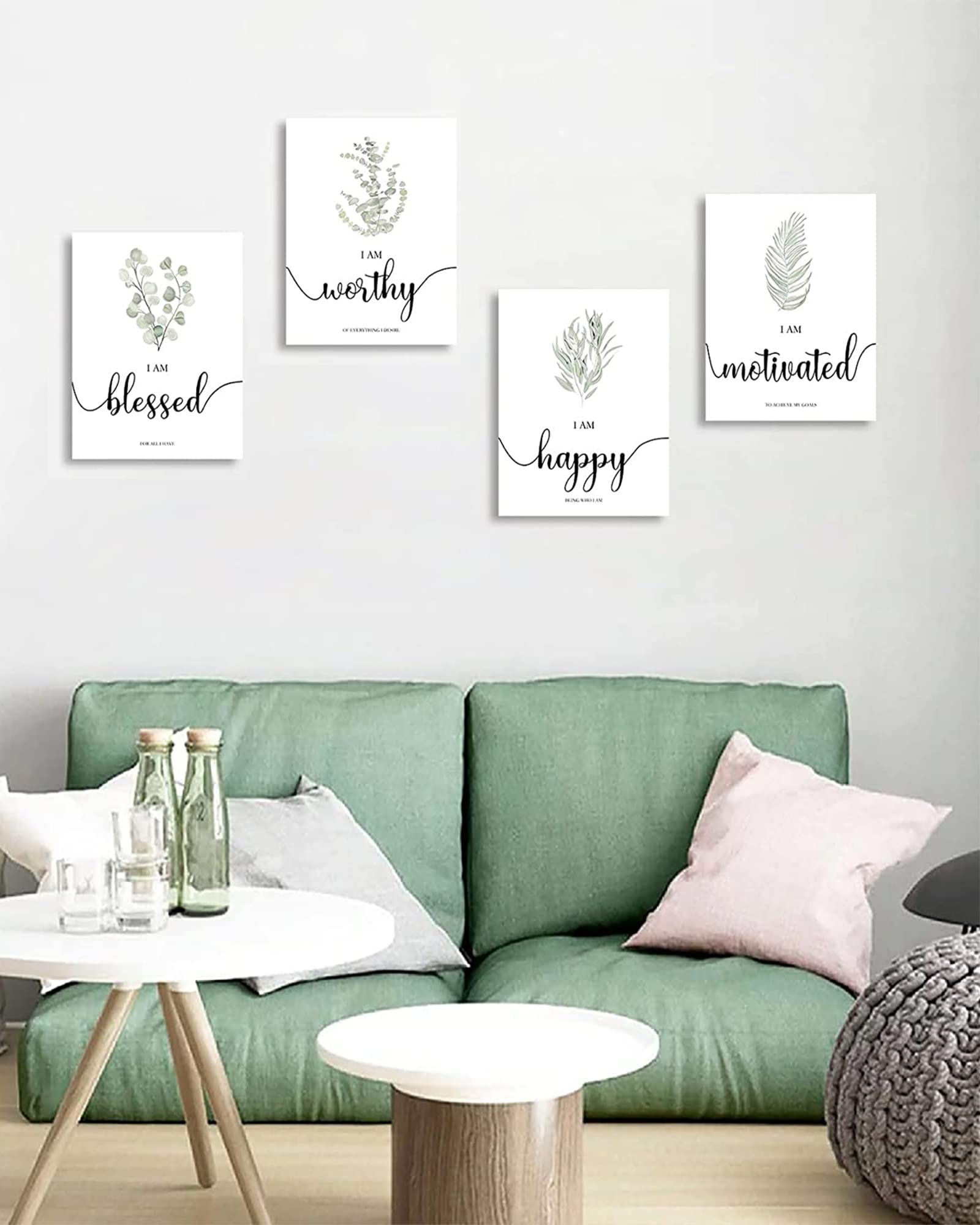 Set Di 4 Quadri Da Parete Con Cornice, Citazioni Motivazionali E Foglie Botaniche, 20x25 Cm, Per Ufficio Soggiorno Camera Da Letto