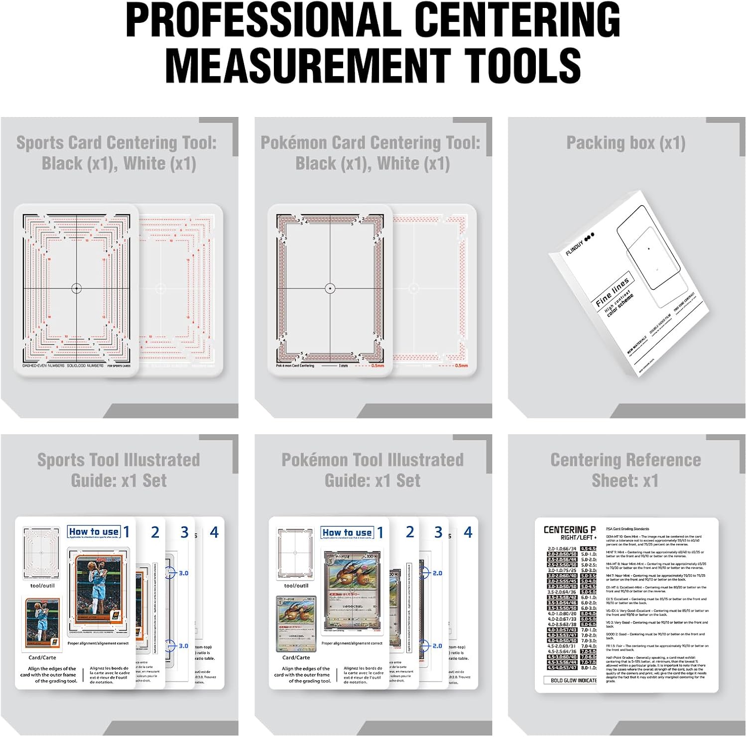 Flinduy Card Grading Centering Tool for Anime Collectible & Sports Cards – Card Centering Grading Tool，High Accuracy Grading Kit for Collectible Trading Cards (2 Sets with Instructions)