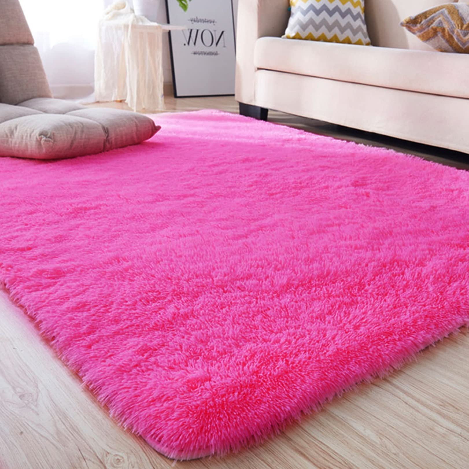 Tapis fourrure synthétique lavable 50x160cm rose rouge ultra doux