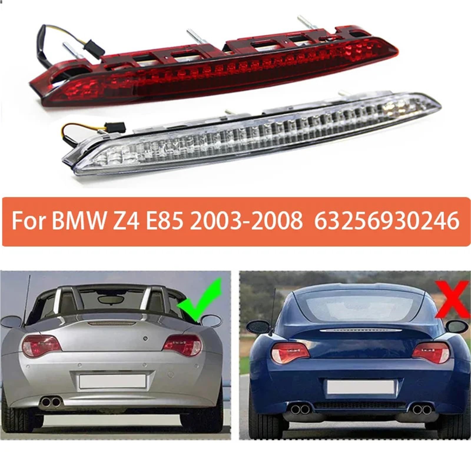 Do Bmw Z4 E85 2003-2008 światło hamowania samochodu trzeci ogon tylny Stop zespół lampki sygnalizacyjnej 63256930246 Achterremlichten Derde remlichten(1Pc White)