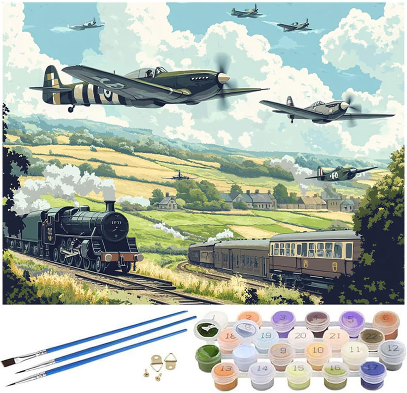 Paint by Numbers for Adults Airplane, Train Paint by Numbers for Children Beginners Hobbies for Adults Women, DlY Oil Paintings with 3 Brushes and Acrylic Pigment for Room Decor 90x150cm yy-848