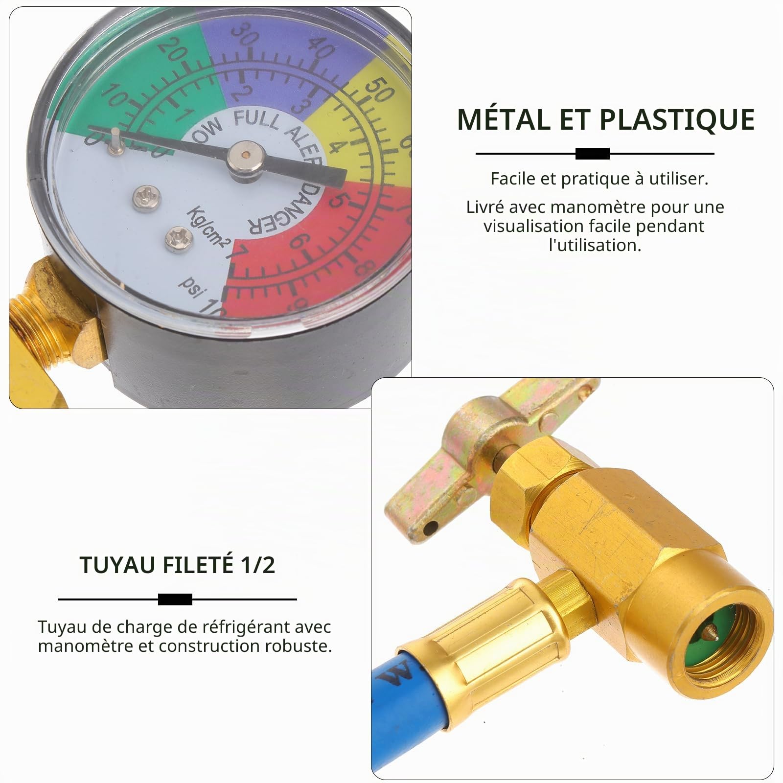 FAVOMOTO Tuyau de remplissage de liquide frigorigène pour voiture R134a R134a - Tuyau de recharge pour réfrigérant avec raccord 1/2" R134a R12