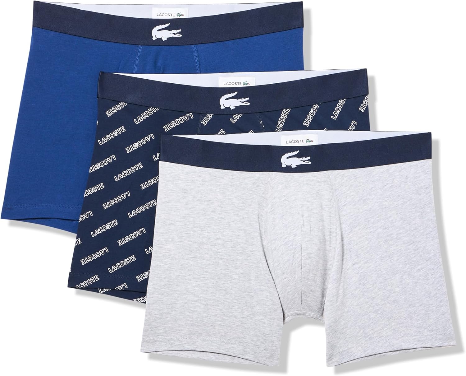 Lacoste Men's Cotton Stretch Lacoste Diagonal Print Boxer Briefs, 3-Pack