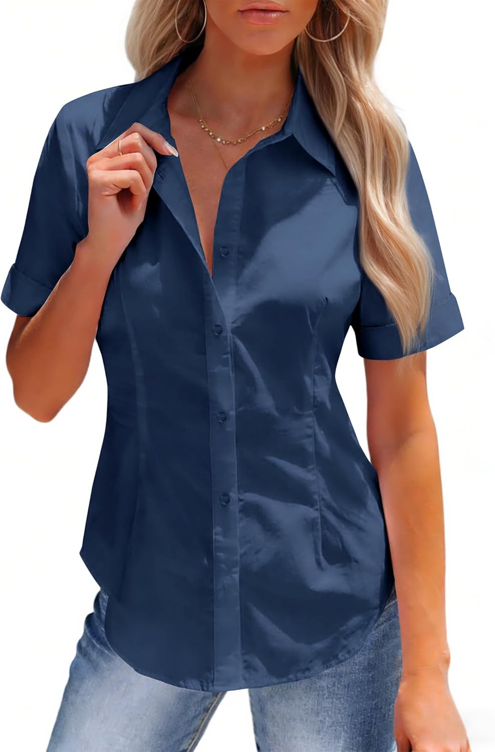 siliteelon Womens Button Down Shirt Stain Shield Short Sleeve Wrinkle Free Dress Shirt Work Blouse Business Casual Tops