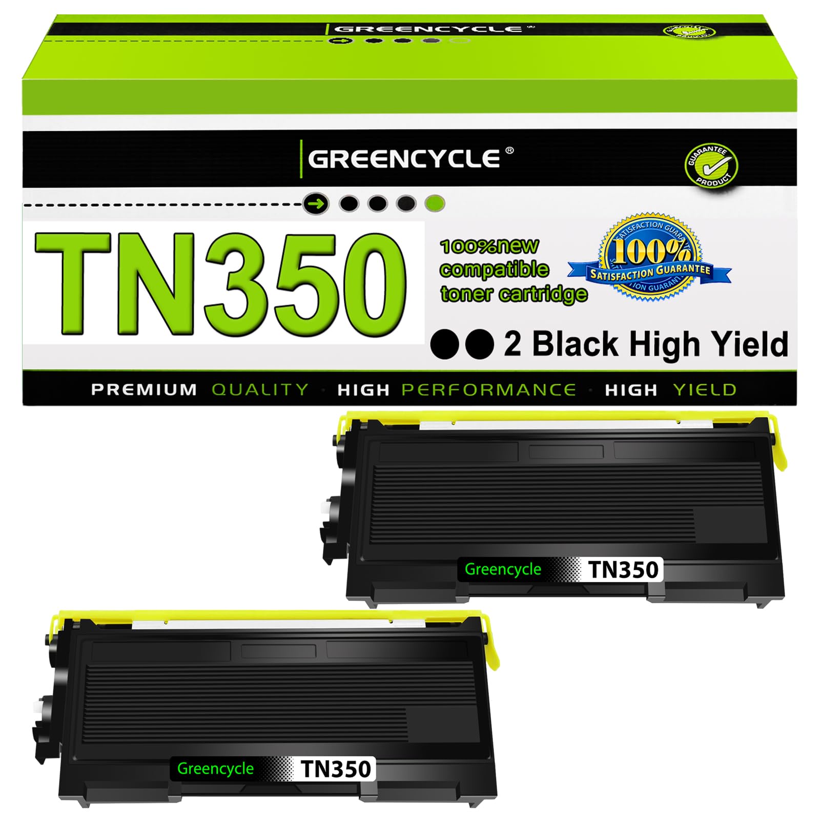 greencycle 2 Pack TN350 TN-350 Black Toner Cartridge Compatible for Brother HL-2070N HL-2040 MFC-7420 MFC-7820n intellifax-2820 Intellifax-2920 DCP-