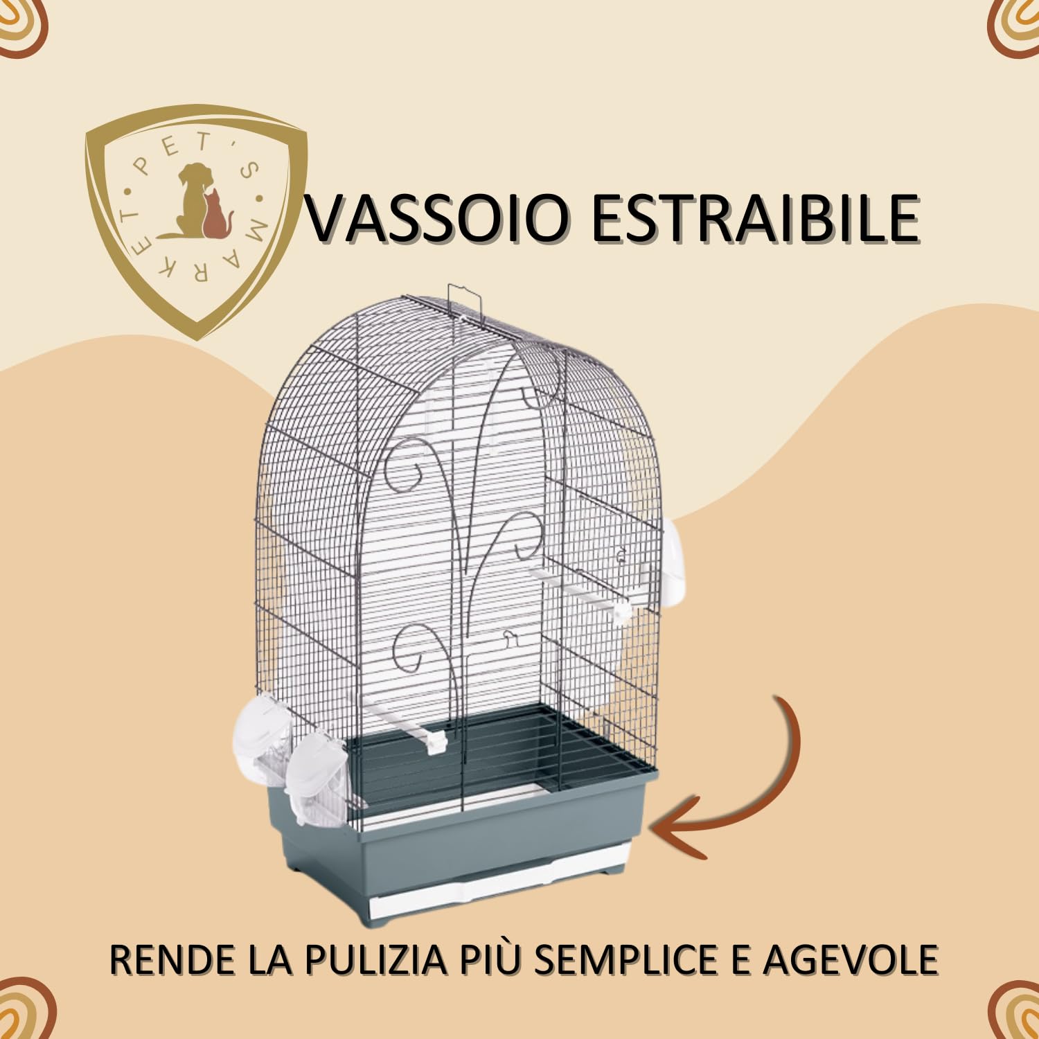 Pet's Market Gabbia Lisa Uccelli e piccoli Volatili 40x27x61h cm Mangiatoi Posatoi Beverini Vaschetta Estraibile (Grey)