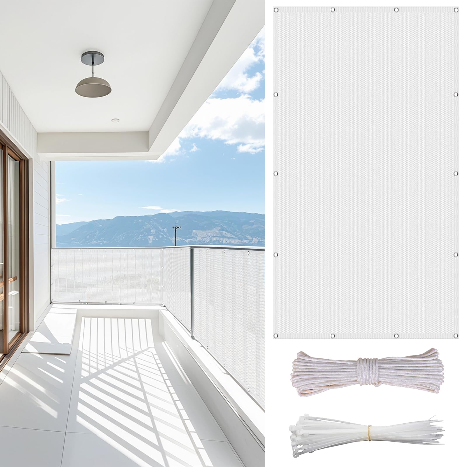 Brise-vue blanc 120x180 cm en HDPE 220g pour balcon et jardin