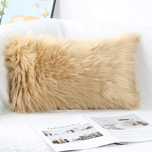 Miniatura 2 de OYIMUA Juego de 2 fundas de almohada decorativas esponjosas de 12 x 20 pulgadas, fundas de almohada de pelo sintético de lujo de granja de lujo,