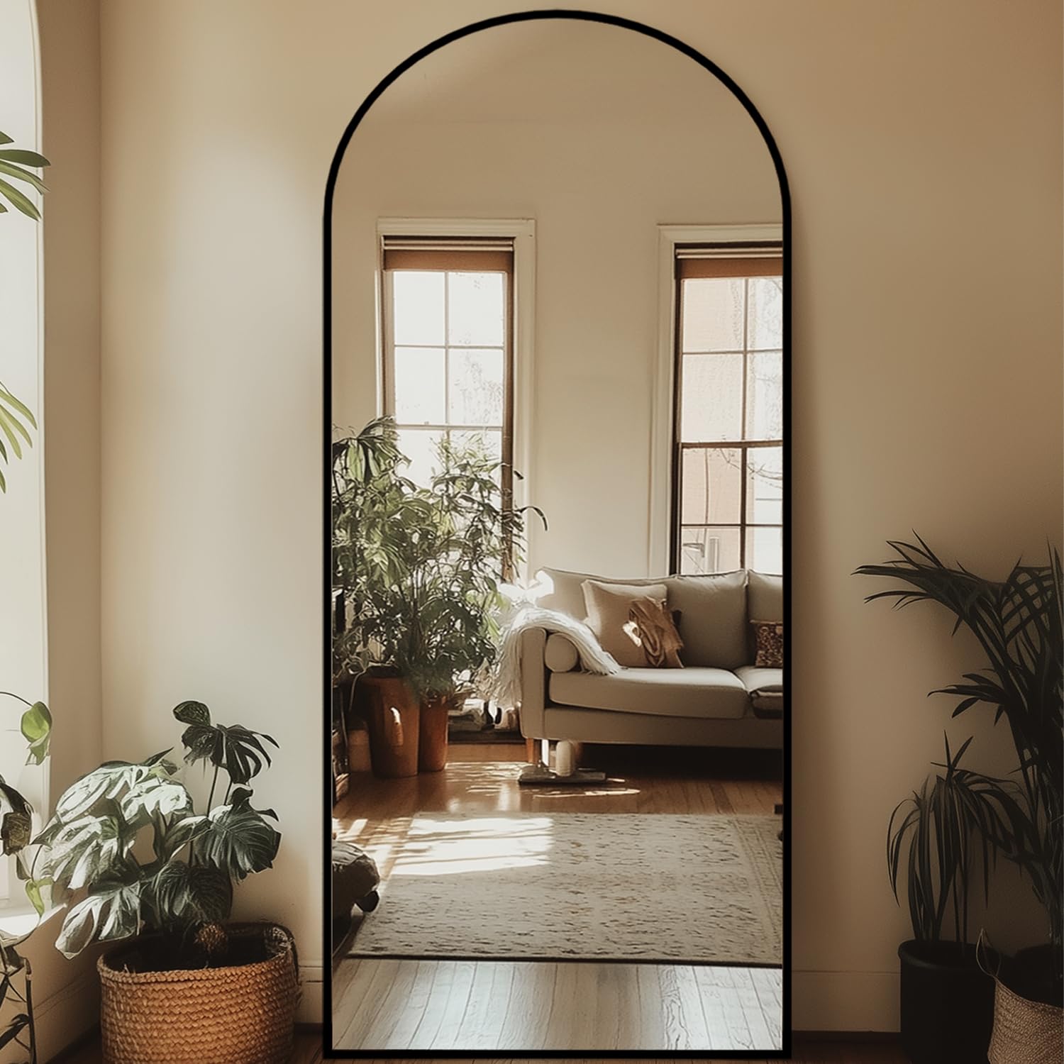 Full Length Mirror, 72"x32" Oversized Arched Mirror Large Standing Mirror, Tall Mirror Body Floor Mirror Wall Mirror Hanging Mirror for Bedroom Living Room Aluminum Frame,Black