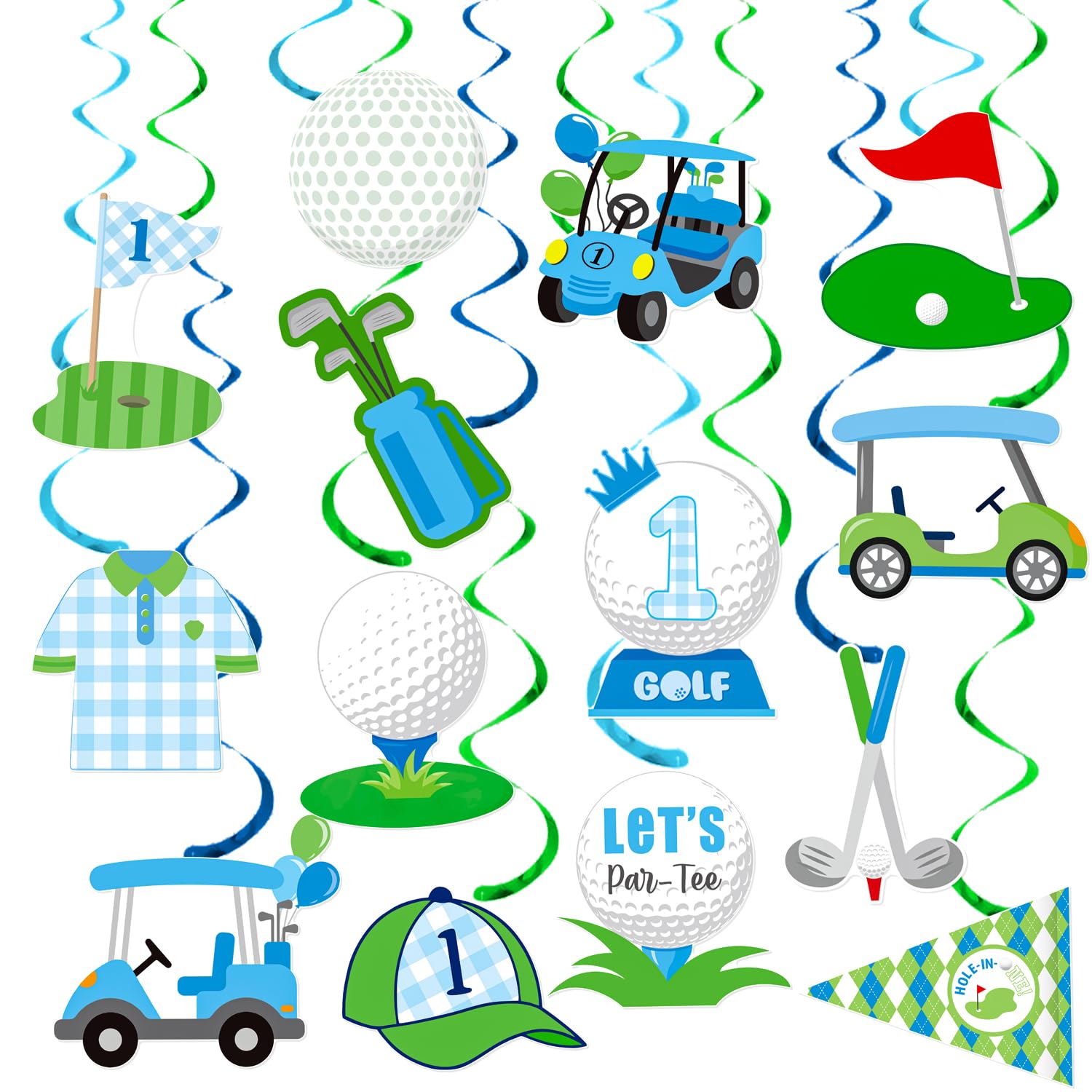 Golf Party Hanging Swirls Hole in One Party Decorations 20PCS Golf Themed 1st Birthday Party Ceiling Swirls Let's Par-Tee Golf Hanging Decorations for