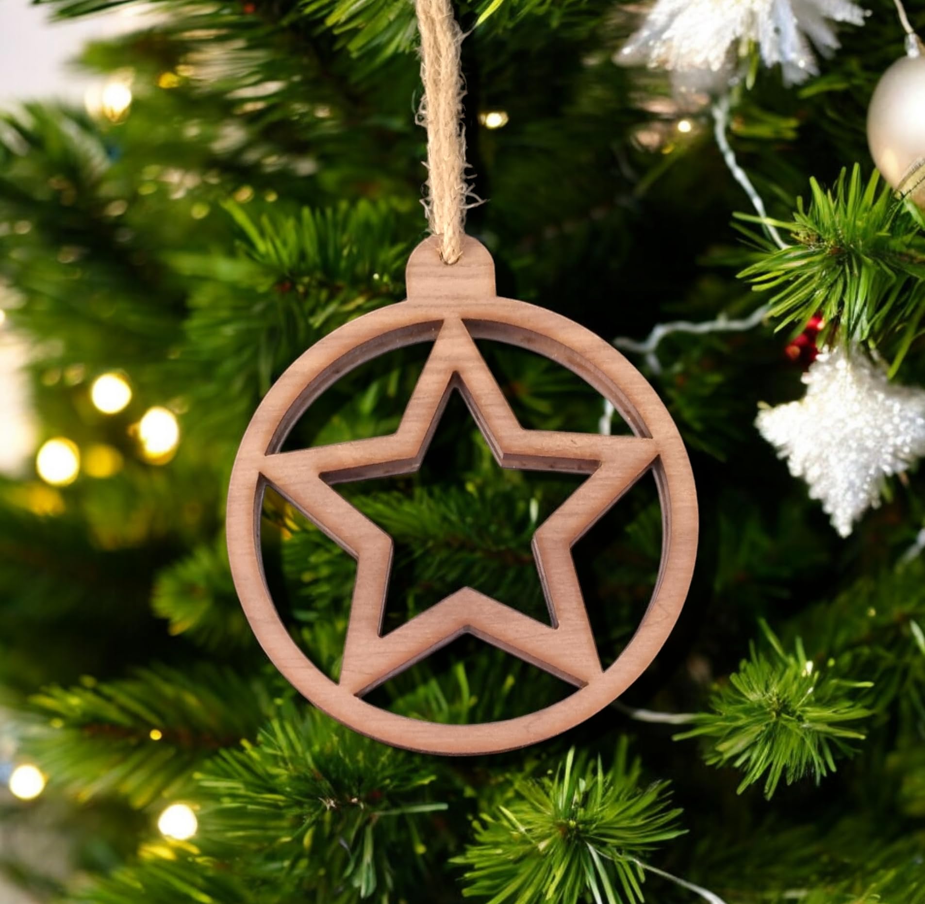 Christbaumschmuck Stern aus Holz, 10 cm