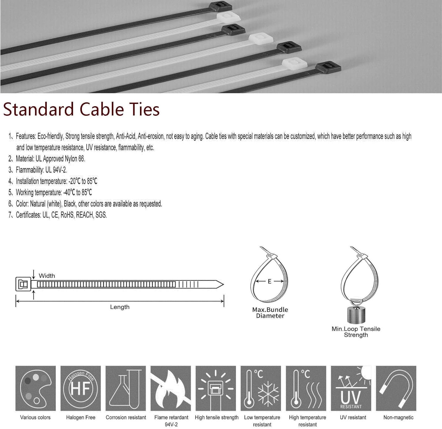 Nylon cable ties in various sizes(4+6+8 Inch) 300 Pcs,Plastic Ties,white Premium Nylon Cable Ties for Home Office Garage Workshop Cable Management by LANGTSA