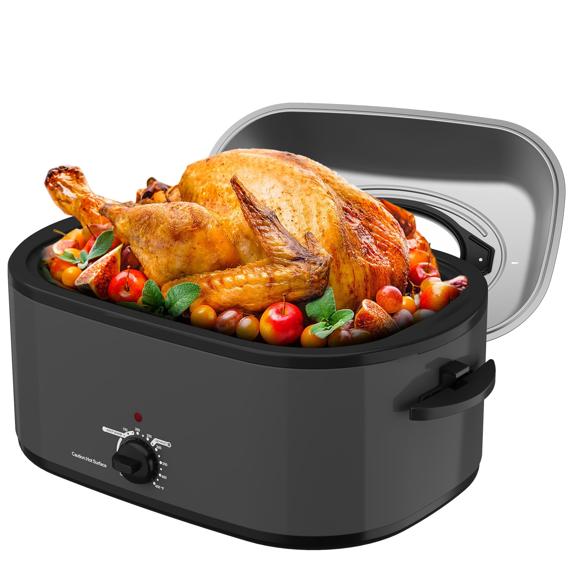 SUNVIVIPRO Roaster Oven 28 Quart, Electric Turkey Roaster with Self-Basting Lid, Removable Pan & Rack, Variable Temp Control, Stainless Steel, Grey