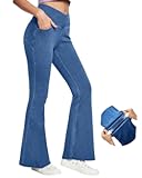 High Waisted Bell Bottom Jeans for Women Flare Stretchy Jeans Pull On Wide Leg Jean Woman V Cross Flare Leggings Pants