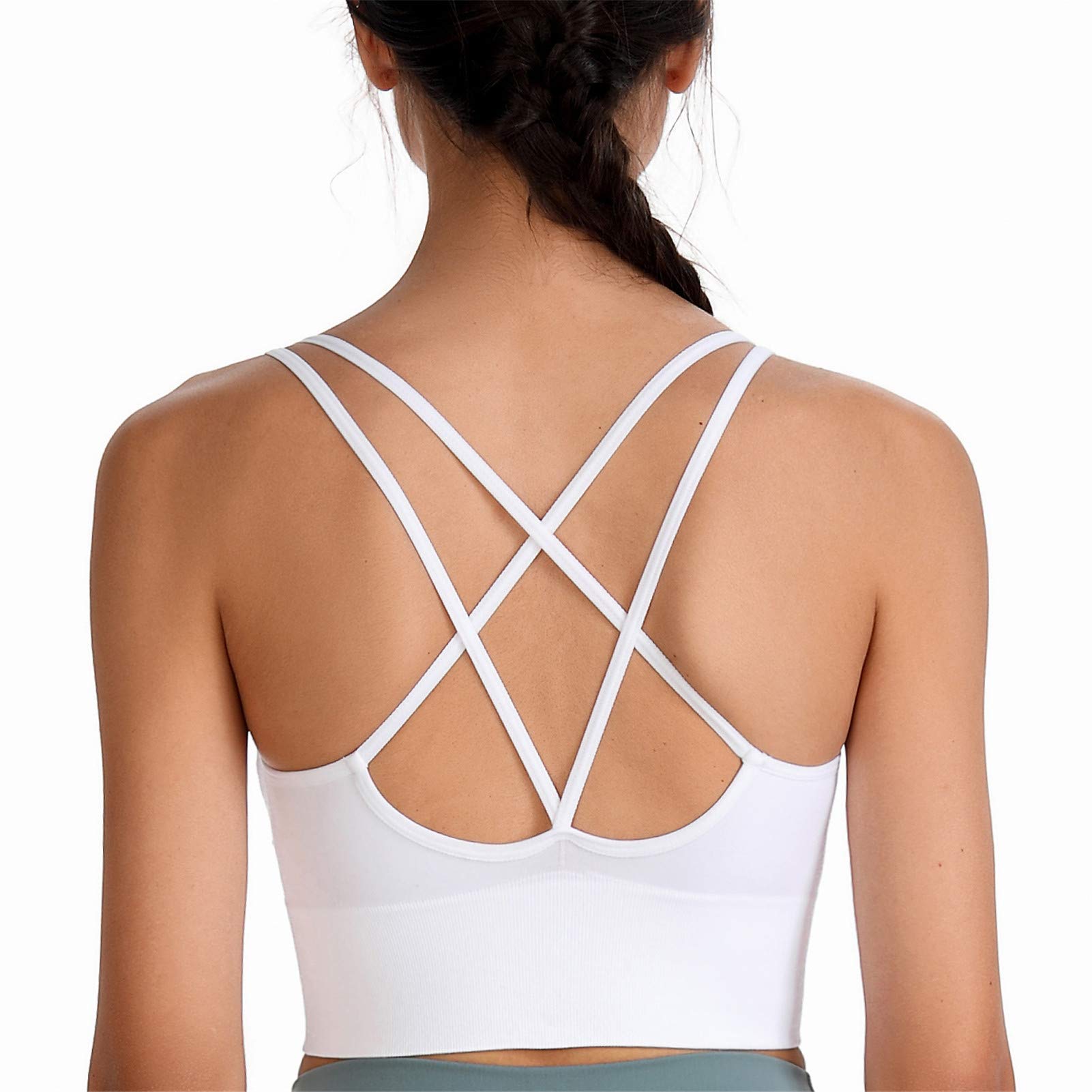 SotRongWomens Super Comfort Bra Ladies Compression Sports Bra Girls Seamless Gym Crop Top with Removable Pads Plus Size White M