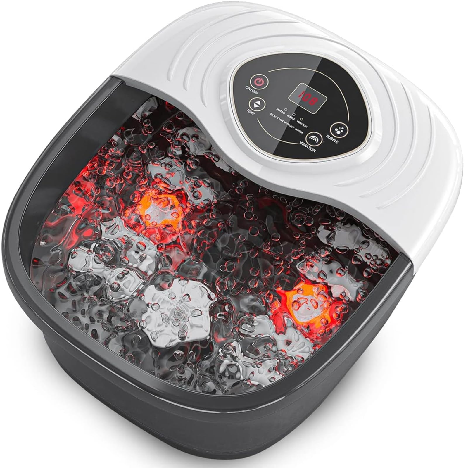 Foot Spa, Foot Bath Massager with Heat, Bubbles, Pumice Stone, Digital Temperature Control, Red Light, with Ergonomic Massage Rollers