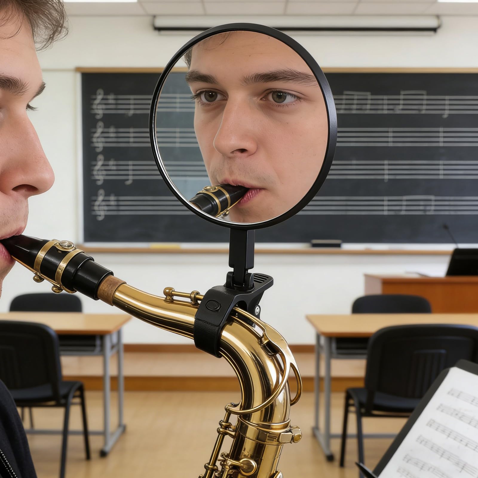 Zerodeko Specchio per Imboccatura Sassofono in Alta Definizione, Strumento Didattico per Principianti Ottoni, Accessorio Portatile Regolabile per Esercizi di Tromba e Trombone