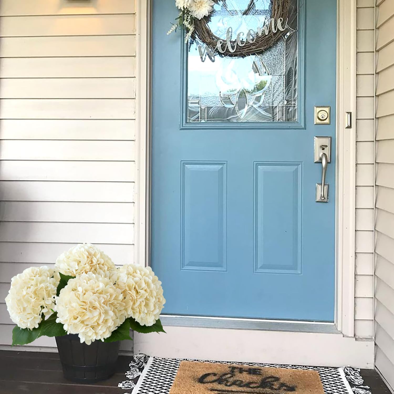 Boho Silk Hydrangea Artificial Flowers, 4Pcs 22" Large Lifelike Flowers,Artificial Hydrangeas for Indoor Bouquet Table Centerpieces Home（Cream/Yellow） - Image 5