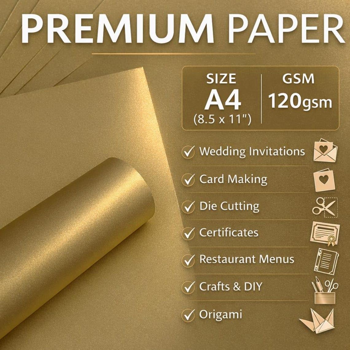Syntego Papel nacarado, doble cara, apto para impresoras de inyección de tinta y láser, oro real, 120gsm, A4x100, 210 × 297mm
