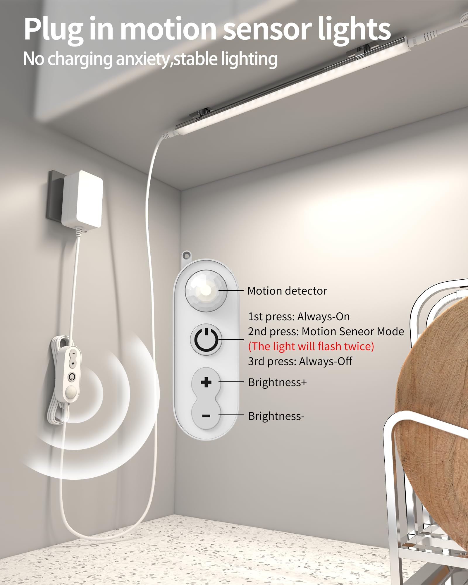 Bewegungsmelder, dimmbar, Unterschrankbeleuchtung, 6000 K, weiß, steckbar, verknüpfbare LED-Schrank-Lichtleisten, 30,5 cm, 2 Stück
