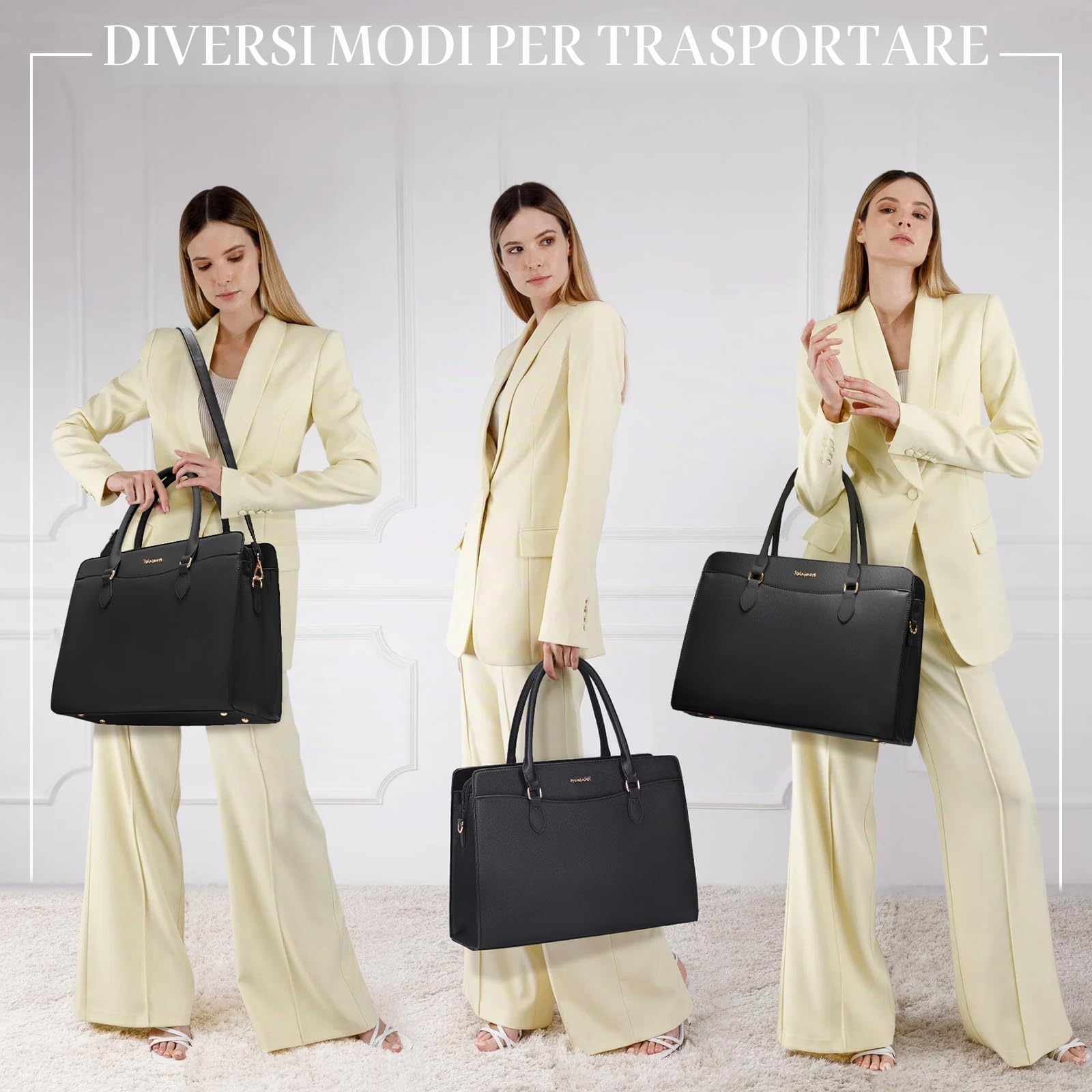 RAINSMORE Borsa Università Donna in Pelle PU Porta PC Impermeabile Nera Tracolla Shopper Business Lavoro