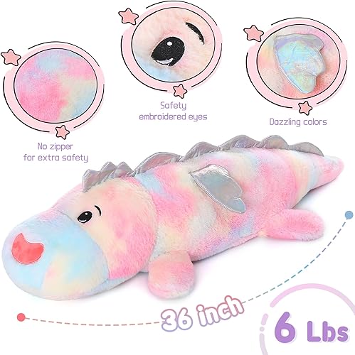 Miniatura 5 de MorisMos Animales de peluche con peso de 6 libras de 36 pulgadas, peluche gigante de felpa con peso, almohada de dinosaurio para adultos, niñas y