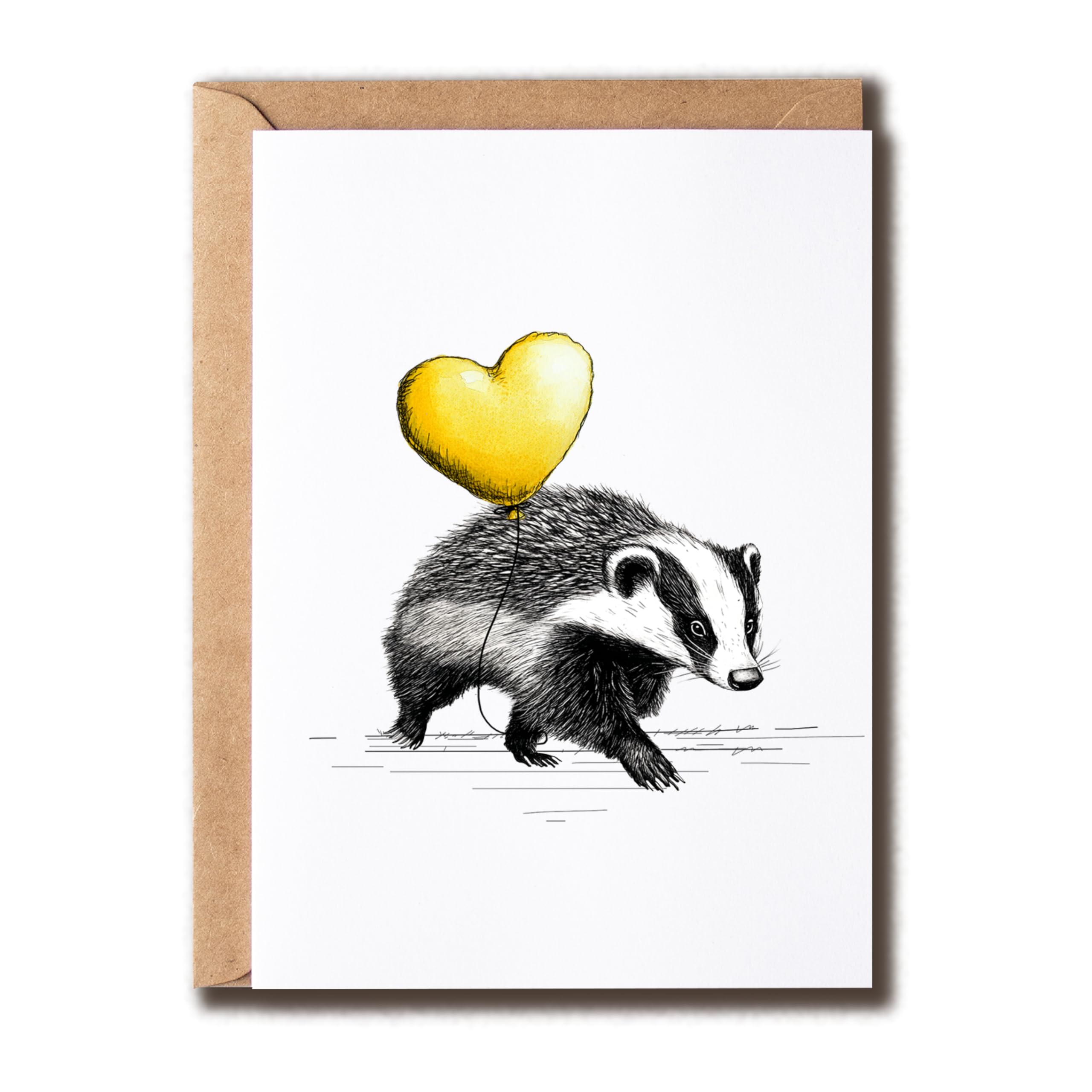 APVGifts Badger Birthday Card - Badger With Heart Balloon Card - Animal Lover Card - Cute Badger Card - Greeting Card - Gift For Family Friend
