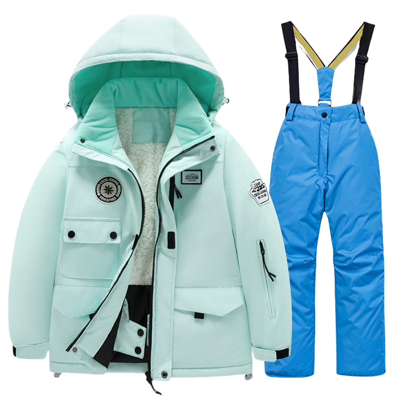 LOSVIP Combinaison de neige pour enfant garçon et fille avec capuche, doublure en polaire imperméable, thermique, deux pièces, poches multiples, veste de ski, pantalon de ski