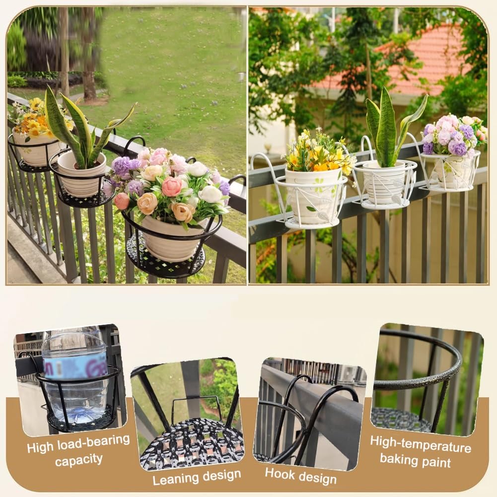 Zestaw wiszących doniczek z kutego żelaza, metalowy uchwyt na rośliny na balustrady i balkony, okrągła donica ogrodowa z obręczą, idealna na patio, dekoracja na zewnątrz, brązowy, 2 szt