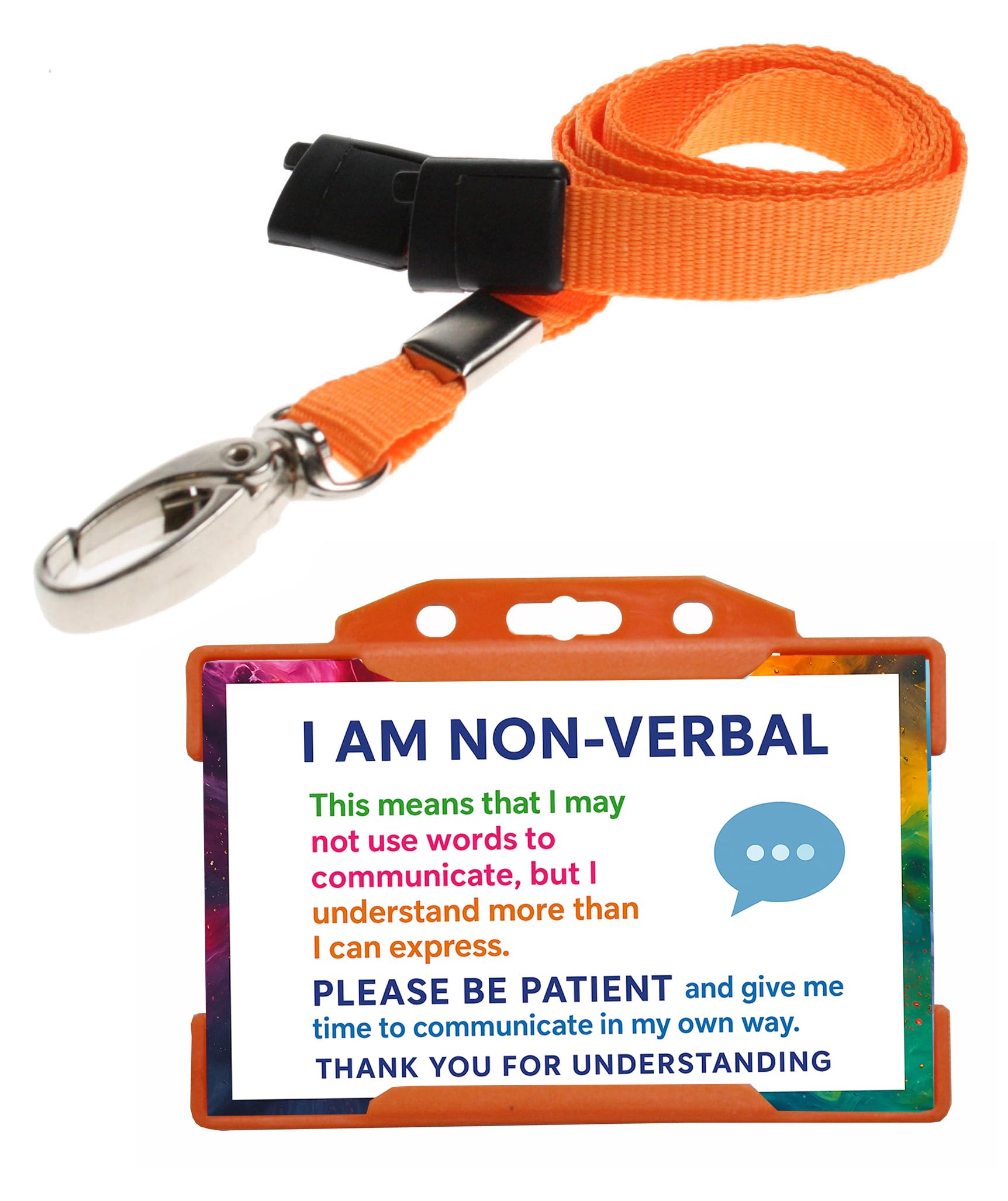 Quantum Leap® I am Non Verbal ID Card Badge Hidden Disability Lanyard Orange Holder Badge with Contact Details On the Rear