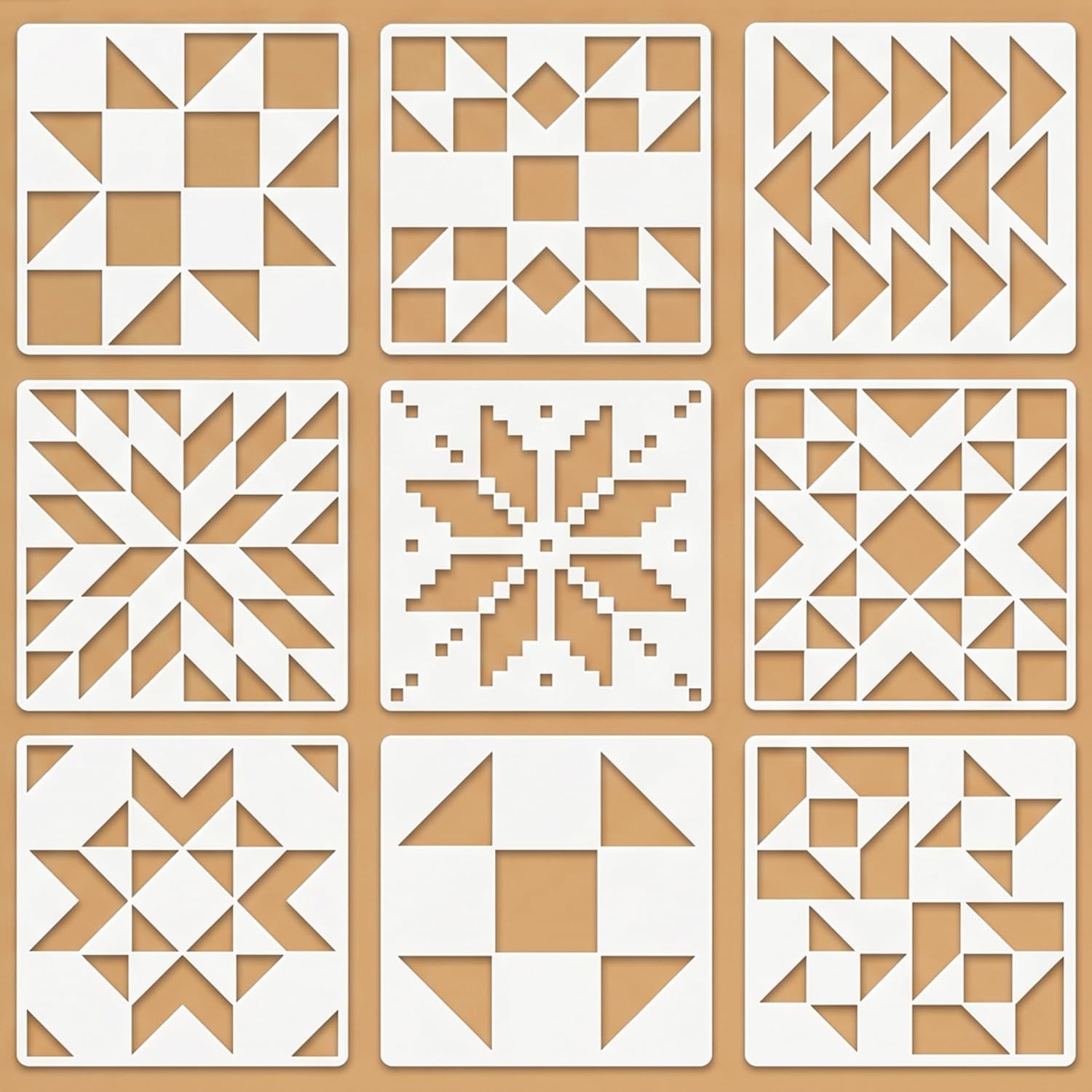 9 Pcs American Barn Quilt Stencils for Painting Reusable Plastic 6×6 Inch Farmhouse Quilt Block Stencils Drawing Templates for Crafts DIY Wall Canvas Notebook Knit Card Wood